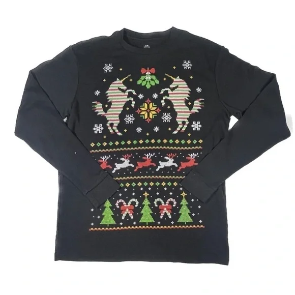 Unicorn black tacky Christmas sweater size L/Large - Picture 1 of 7